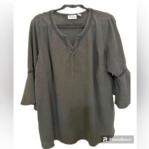 Women's Crepe Blouse - 3/4 inch bell sleeves - Size 2X | Denim&Co-Black